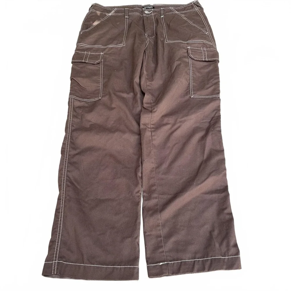 True Religion Cargo Pants Brown Mens 34 Contrast Stitch Wide Leg Y2K Streetwear